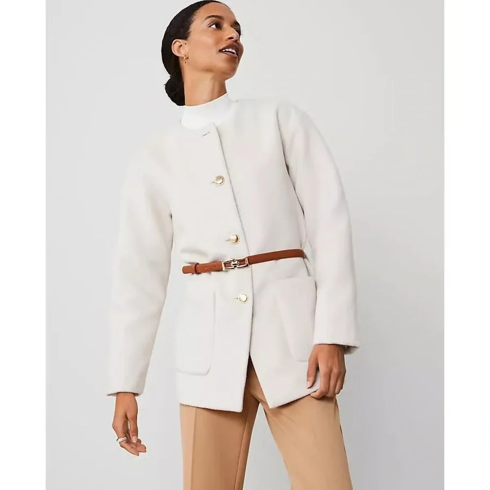 Ann Taylor Cream Trench Coat with Gold Accents - Picture 1 of 4